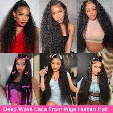 250% Density 13x4 Deep Wave Lace Front Wigs Human Hair Pre Plucked Glueless Curly Wigs For Women HD Transparent Lace Frontal Wigs Human Hair