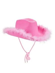 Womens Cowboy Hat, Adult Solid Color Furry Trim Wide Brim Hat Female Cap For Dating Party