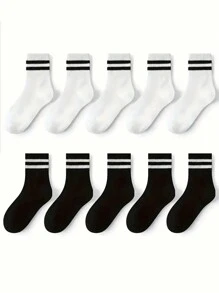 10 Paar Kinder/Jugendliche schwarz-weiß gestreifte Knöchelsocken, unisex Athletik-Sportsocken für Schuluniform - Verschiedenfarbig - Übersicht 11