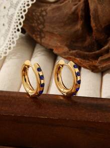 1 Pair Women Stainless Steel Minimalist 18K Plated Zirconia Hoop Earrings, Suitable For Dates, Parties, Office Wear