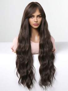 Tóc giả dài 30 inch kiểu gợn sóng thanh lịch với mái xéo hình số 8, màu nâu đậm, tóc giả sợi tổng hợp chịu nhiệt, phù hợp cho phụ nữ, lý tưởng cho các kỳ nghỉ, tiệc tùng và sử dụng hàng ngày. - Màu nâu tối - Xem 6