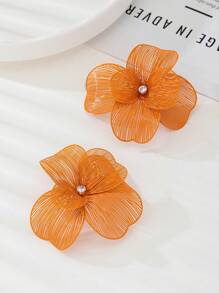 1 对夸张、多层、镂空、花卉耳钉，欧美原创设计，时尚百搭，性感个性女士耳环，适合派对、晚宴、约会、拍照 - 橘色大花耳環 - 查看 8