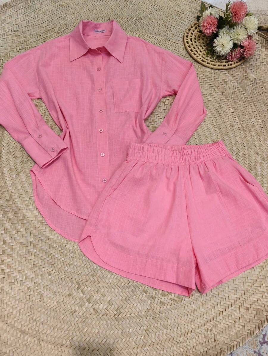 2pcs Shirt And Shorts Set - Pink - View 1