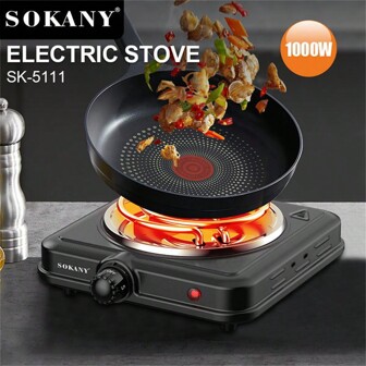 SOKANY Fornello elettrico SOKANY, piano cottura a induzione elettromagnetico, piastra di cottura elettrica portatile, 1000W di alta potenza, controllo temperatura a 5 velocità, superficie in acciaio inossidabile, spia di riscaldamento, controllo temperatura integrato, protezione da surriscaldamento. Adatto a tutte le stoviglie, molto adatto per roulotte/famiglia/campeggio/appartamento/laboratorio