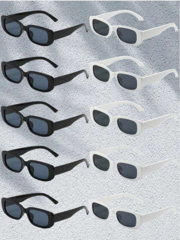 10 piezas/15 piezas/20 piezas/3 piezas/6 piezas/13 piezas Gafas de moda cuadradas retro unisex, marco clásico negro y blanco, regalo para fiestas de adultos, accesorio para vacaciones, ropa básica de mujer para otoño/invierno, regalo de vestimenta casual de negocios, accesorio de playa, gafas de moda de mujer