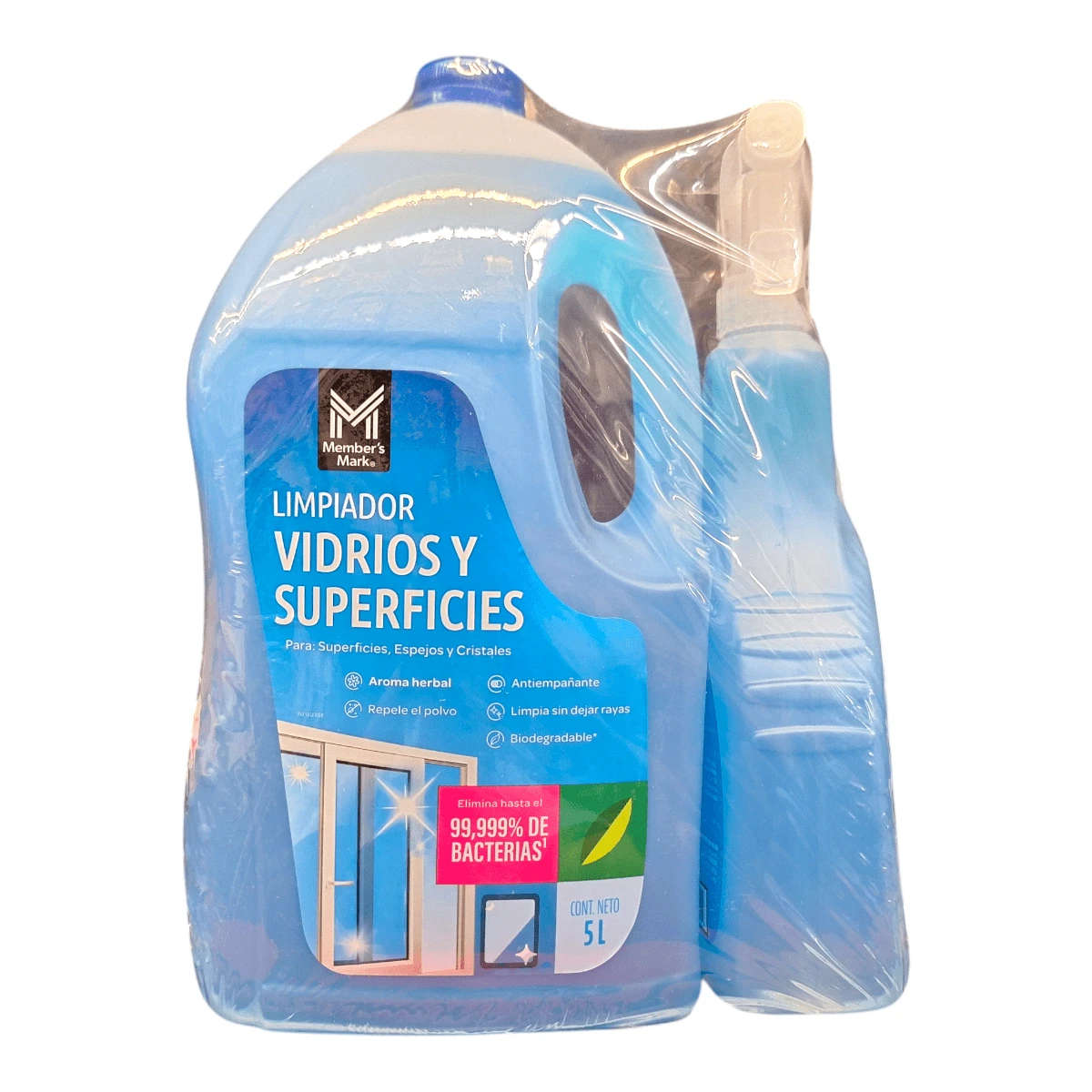 Limpiador Líquido Vidrios y Superficies 5 lt más Envase de 1 lt - Azul - Ver 1