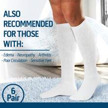 6 Pairs Diabetic Socks Over The Calf - Knee High Premium Cotton Socks Men's Size 10-13 Big & Tall Size 13-16 - 白色 - 查看 2