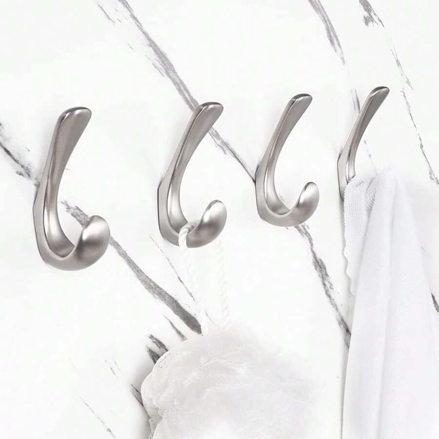 4 Pack Towel Hooks For Bathrooms Wall Mounted, Brushed Nickel Bathroom Hooks For Towels, Robe & Towel Hook For Wall, Modern Wall Hook Bath Towel Hook - 6 Pack - View 1
