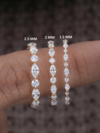 Esberry 1 PC 2 MM Marquise And Round Cut Wedding Band Half Eternity Band Half Circle Of Diamond Stackable Band Single Prong Wedding Band
