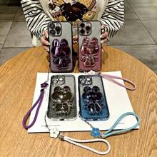 1 Stück Farbverlauf Glitzer 3D Hase Form verborgener Ständer Klee Schlüsselband Süßigkeiten Handyhülle kompatibel mit 16 Pro Max/Galaxy S23 FE/ Edge 30/ Pop 5 LTE/ Pop 5 Pro/Infinix Smart 8/Infinix Hot 40i/ Spark 20/ Spark 20C/ Spark Go 2024/Honor X8/Redmi Note 14 Pro+ 5G