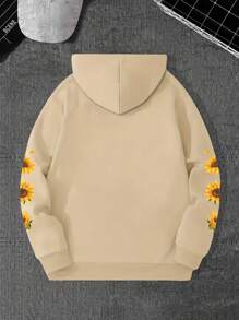 Blusa Moletom Masculino Casual Canguru Flanelado Bolso e Touca Girassol