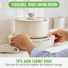 GreenLife Click - Juego de utensilios de cocina antiadherentes de cerámica de 10 piezas, mango desmontable, apilable que ahorra espacio, ollas y sartenes no tóxicas sin PFAS, apto para inducción y - 1 - Ver 5