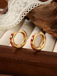 1 Pair Women Stainless Steel Minimalist 18K Plated Zirconia Hoop Earrings, Suitable For Dates, Parties, Office Wear