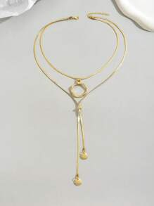 Collar largo en forma de Y con cadena de serpiente de diseño minimalista, estilo europeo - amarillo dorado - Ver 4