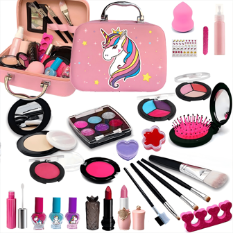 Kinderen wasbare make-up meisjes speelgoed - Meisjes make-up kit voor kinderen make-up set echte make-up voor kinderen kleine meisjes peuters kinderen prinses kerst verjaardagscadeaus speelgoed voor 3 4 5 6 7 8 9 10 jaar oude meisjes, make-up speelgoed voor meisjes - wasbare make-up speelgoed voor kinderen, prinses doen alsof speelset, kerst verjaardagscadeau