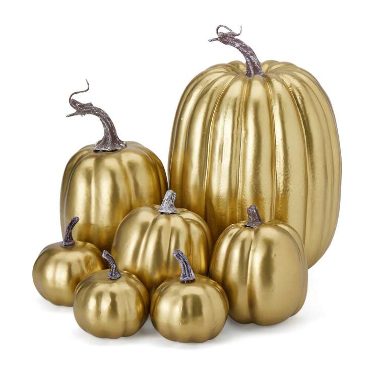 7Pcs Halloween Simulation Pumpkin, Model Artificial Craft Fall Harvest Decoration - Golden Pumpkin 7-piece Set - View 2