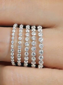 ESBERRY 1pc 1.5-2mm Round Cut Wedding Band Ring, Half Eternity Diamond Engagement Ring, Stackable, Single Claw Set - Silver - View 3