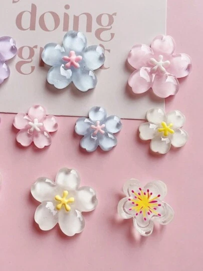6 件透明水晶花朵图案冰箱贴 - 3D 立体，多色可选（白色、粉色、紫色等），可爱磁铁非常适合复活节装饰、办公室、厨房、白板、储物柜、洗碗机、家居装饰、情人节礼物