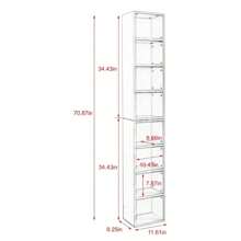 Tall Narrow Bookshelf,8-Tiers Bookcase With Adjustable Shelves,Double-Decker Combination Thin Media Tower Rack,CD DVD Slim Storage Cabinet For Living Room,Bedroom,Studio And Office (Gray, 71"H) - 灰色 - 查看 2