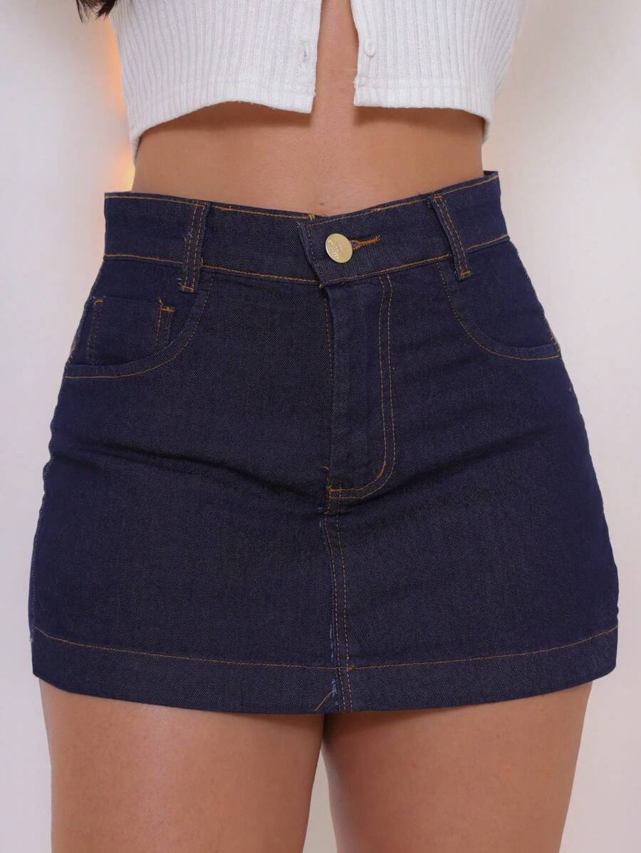 Stillger Moda Jeans Women's High Waisted Denim Skirt Shorts With Spandex Lifts Butt - Rửa tối - Xem 1