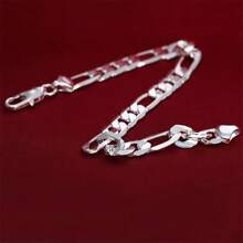 1条925镀银费加罗链手链，时尚首饰，女士礼物，适合婚礼、派对、圣诞节、生日等场合。 - 銀色 - 查看 4