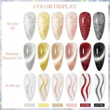 MEET ACROSS 7ML 3 EN 1 Esmalte de uñas de gel magnético con acabado de rosa de platino, oro rosa y gato Moonlight. Gel de uñas semipermanente con destellos, para UV - Multicolor - Ver 2