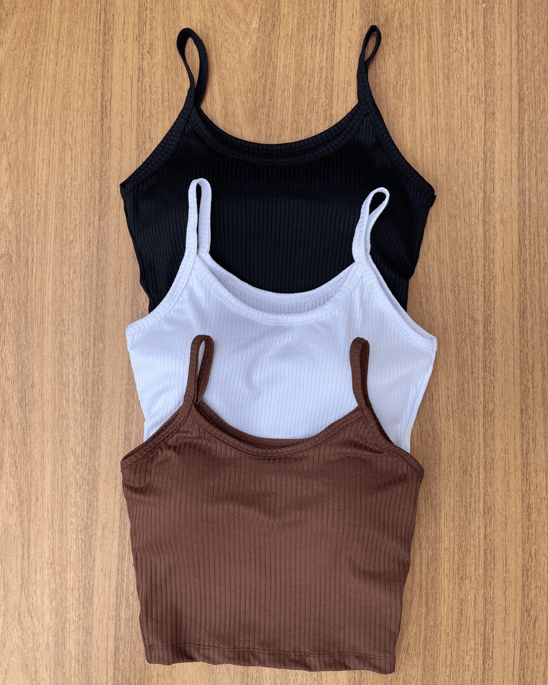 Kit 3 Cropped Women's Top With Padded Bra - Black White Brown - View 1