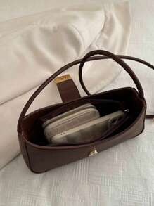 女士时尚休闲/通勤纯色单肩包，便携斜挎包，适合约会、购物、送礼 - 棕色 - 查看 8