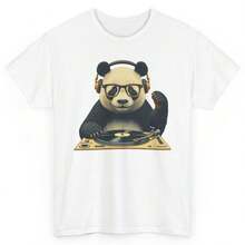 DJ Panda Funny T-Shirt - Vintage Humorous Musician Music Unisex Graphic Tee - White - View 1