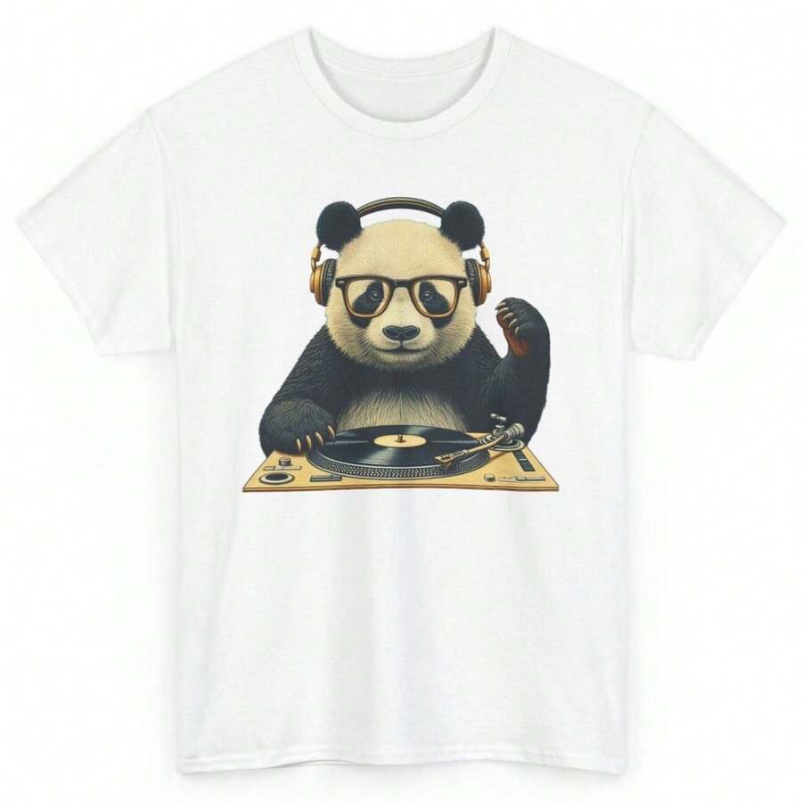 DJ Panda Funny T-Shirt - Vintage Humorous Musician Music Unisex Graphic Tee - White - View 1