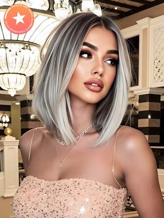 Fashionable 14-Inch Straight Hair With Medium Parting Synthetic Wigs: Natural-Looking And Heat Resistant For Party Cosplay Daily Use