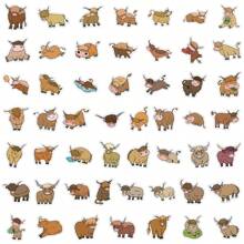 50 PCS Highland Cattle Stickers Vinyl Aesthetics Stickers Scrapbooking, Diary, Laptop, Bumper, Skateboard, Water Bottle, Cartoon, Hard Hat, Car Stickers And Decals
