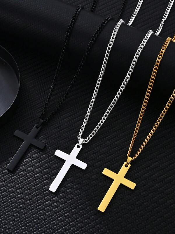 1pc Fashionable Stainless Steel Cross Pendant Necklace For Men, Suitable For Daily Wear