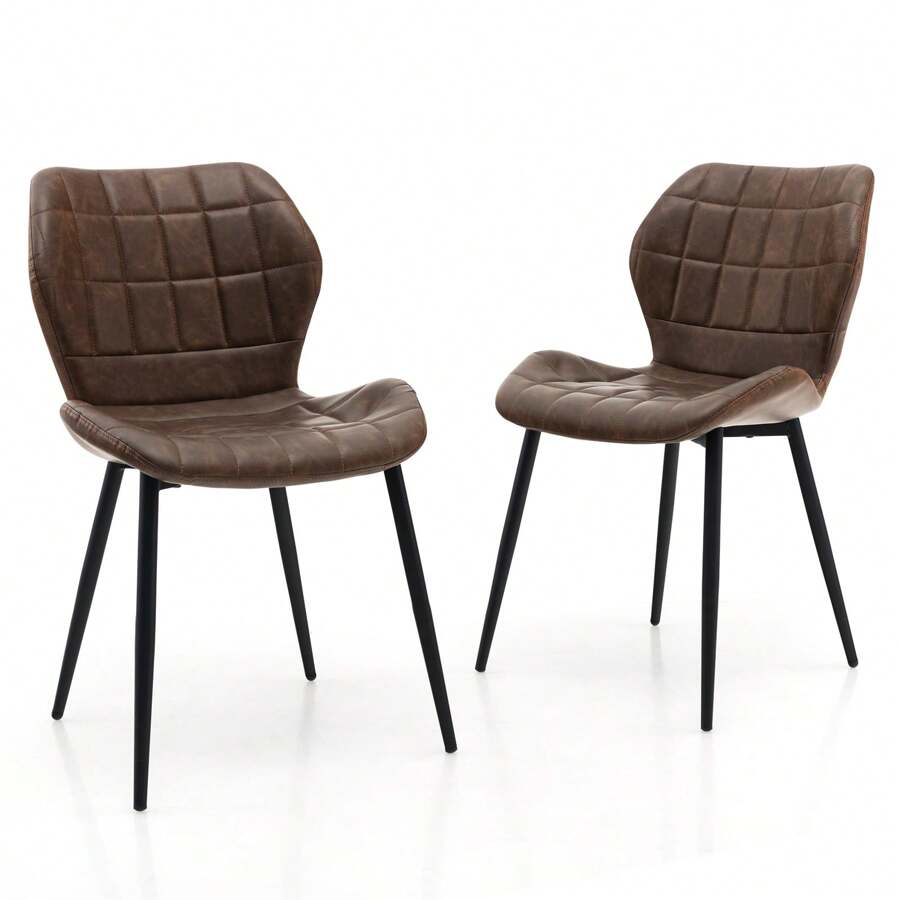 Dining Chairs Set Of 2 Modern Kitchen Chairs With Padded Back & Metal Legs Mid Century Side Chairs For Living Room - Brown - View 1