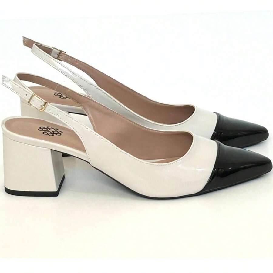 Women's Pumps Block Heel Narrow Toe Black Open Back Light Beige Heel - màu đen - Xem 1