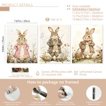 Conjunto de 3 obras de arte de pared con conejitos de Pascua, pinturas vintage de animales, pinturas cálidas y dulces de Pascua, carteles enmarcados en lienzo, decoración de granja y cabaña de primavera, decoración para dormitorio universitario y apartamento, regalos para decoración de paredes en hotel, hogar, sala de estar, dormitorio, baño y oficina