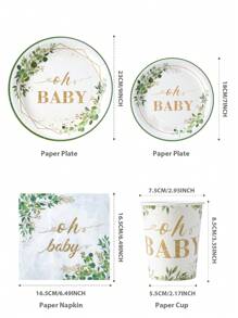 Bộ 25 chiếc đĩa, khăn ăn và cốc dùng một lần thiết kế hình cây xanh, thích hợp cho tiệc sinh nhật, dã ngoại gia đình - Nhiều màu - Xem 2