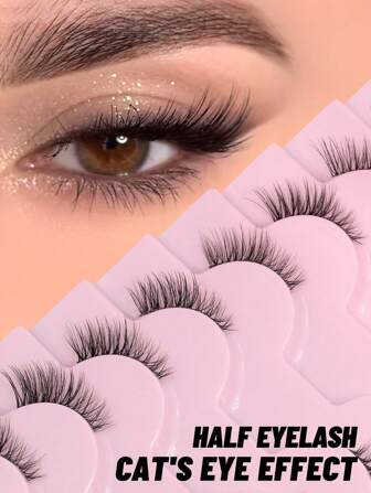 GROINNEYA 9 pares de pestañas postizas de media longitud con banda transparente, pestañas falsas de ojo de gato, pestañas postizas cortas y suaves de 3D de imitación de visón, pestañas postizas suaves y naturales para maquillaje (F29) Tiras de pestañas, pestañas, pestañas postizas, pestañas falsas