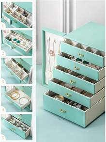 Large Faux Leather Jewelry Organizer Box With 5 Drawers - Elegant Storage Solution For Women And Teen Girls - 黑色 - 查看 7