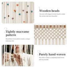 79 Inch Macrame Curtain Wall Hanging Tapestry With Beads Hand Woven Room Doorway Divider Bohemia Room Hanging Decoration Wedding Gift For Bedroom Living Room Bedroom Privacy Decor - Beige with Rainbow Beads - 查看 3