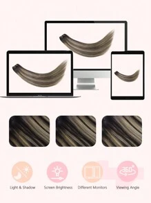 7片装夹式真人发接发片，渐变黑至金棕色，无痕夹式，直发 - S1/22 - 查看 8