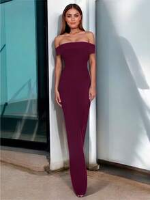 Women's Elegant Off Shoulder Wide Leg Evening Palazzo - 中紫紅色 - 查看 2