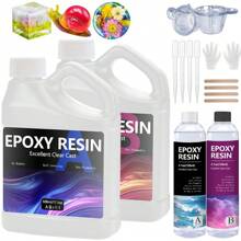 Kit de resina epoxi cristal transparente de 1000 ml/34 oz, pegamento de resina epoxi AB 1:1 con vasos de silicona, autonivelante, recubrimiento libre de burbujas y resina de colada para manualidades y artesanías DIY, joyería, posavasos, moldes