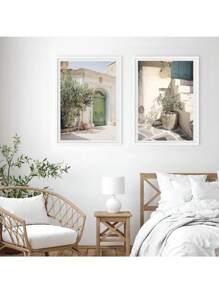 1 件斯堪的纳维亚简约波西米亚风格墙壁艺术西班牙建筑绿叶芦苇海报图片印刷帆布画印刷墙壁艺术画适用于客厅装饰卧室办公室酒吧美学装饰无框架