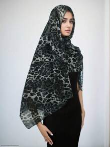 1pc Elegant Polyester Leopard Printed Shawl, Fashionable Chiffon Scarf For All Seasons - A - View 6