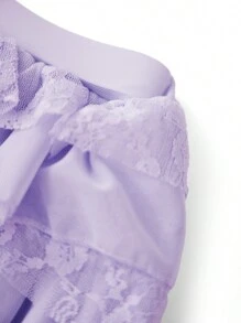 Women Ruffle Lace Shorts Bloomers Summer Casual Layered Tiered Pleated Slim Fit Floral Lace Trim Shorts - Purple - View 9