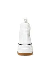 Platform Sneakers - Women's Lace Up Serrated Platform Canvas Bootie Sneakers - 白色 - 查看 6