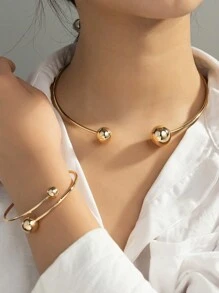 1 套女士球形手镯和球形项链，日常佩戴个性化珠宝套装