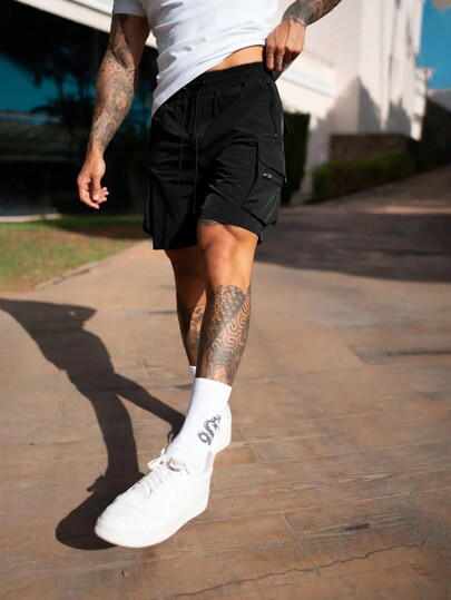 Herren Cargo Shorts mit einfarbiger Zugbandtaille, Lässig