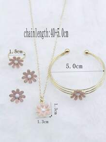5pcs Elegant Floral Painted Pendant Necklace, Ring, Earrings & Bracelet Set, Versatile Floral Jewelry Set, New Arrival - one-size - View 2